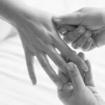 3 hands with one hand pressing down on pressure points for headache for relief